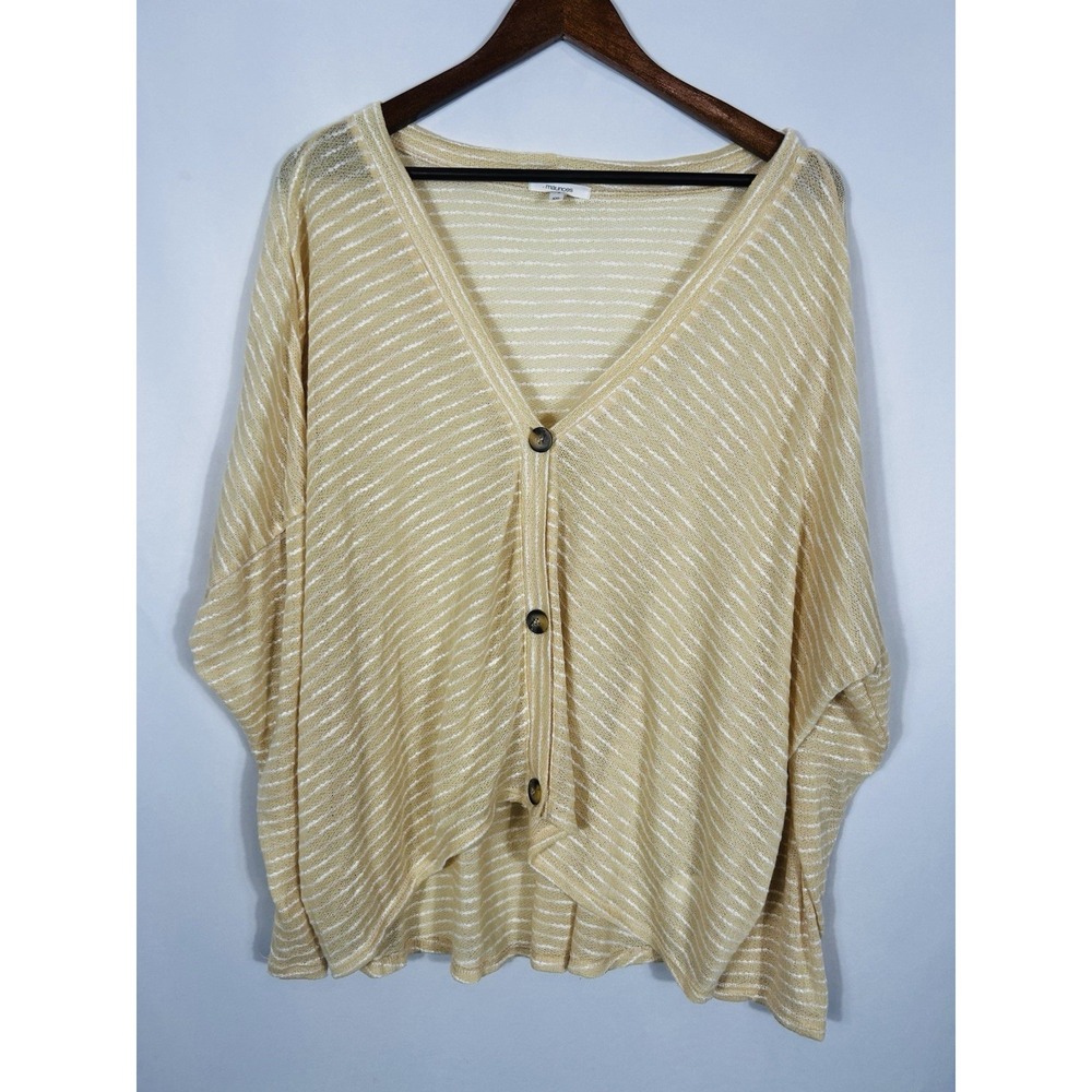 Maurices Button Up Dolman Top Size XXL Butter Yellow Striped Oversized Beach